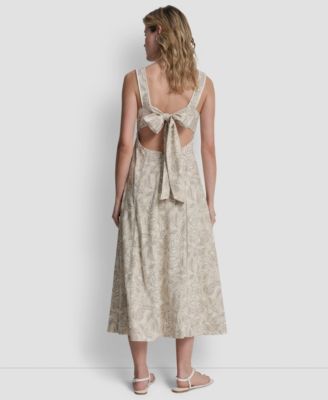 Women's Seamed Linen-Blend Tank Square Neck Dress