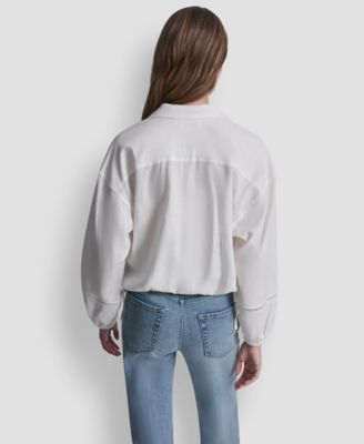 Women's Cropped Long-Sleeve V-Neck Shirt