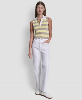 Women's Striped Sleeveless Polo Sweater