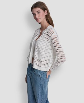 Women's Open-Stitch Drop-Shoulder Cardigan Sweater