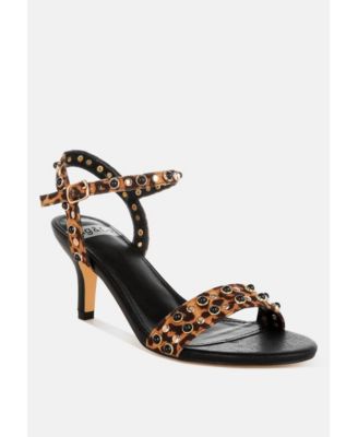 Womens Laro Studs & Pearls Detail Leopard Sandals
