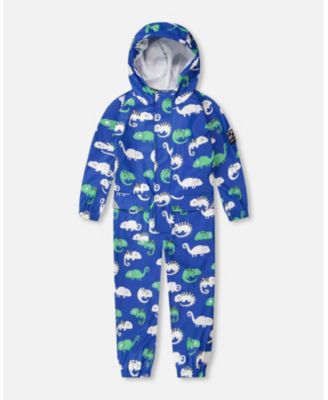 Toddler Boys Rain One-Piece in Polyurethane Blue Chameleon Print