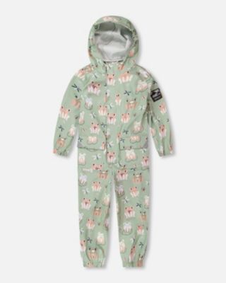 Baby Girls Polyurethane Frog Print Rain One Piece