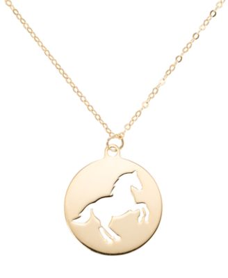 Open Work Horse on Disc Pendant Necklace in 10k Yellow Gold