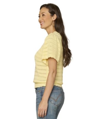 Petite Flutter Crochet Yoke Sweater