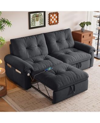 Multifunctional Sofa Bed, 77-inch Modern Velvet Fabric Convertible Sofa Couches, 2-in-1 Pull Out Sofa Bed with USB Charger, Beige