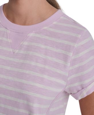 Women's Embroidered Crewneck Logo Roll-Sleeve Top