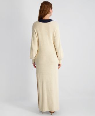 Women's Mozart Contrast Texture Knit V-Neck Maxi Dress