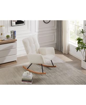 Off White Comfy Upholstered High Backrest Rocking Chair for Nursing Baby Reading Napping Nursery Living Room