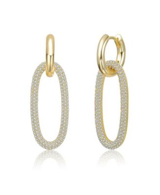 Elegant Cubic Zirconia Encrusted Oval Hoop Drop Earrings