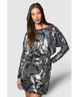 Women's Floral Sequin Batwing Mini Dress