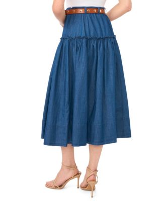 Women's Belted Denim Midi Skirt