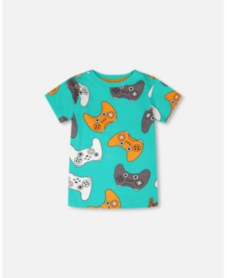 Big Boys ganic Cotton Jersey T-Shirt Blue Printed Gamepads