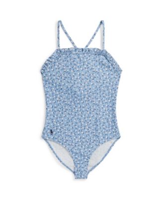 Girls' 7-16 Floral Ruffled Round Neck One-Piece Swimsuit