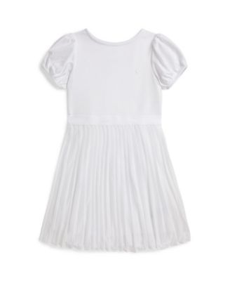 Girls' 7-16 Round Neck Pleated Stretch Ponte Dress