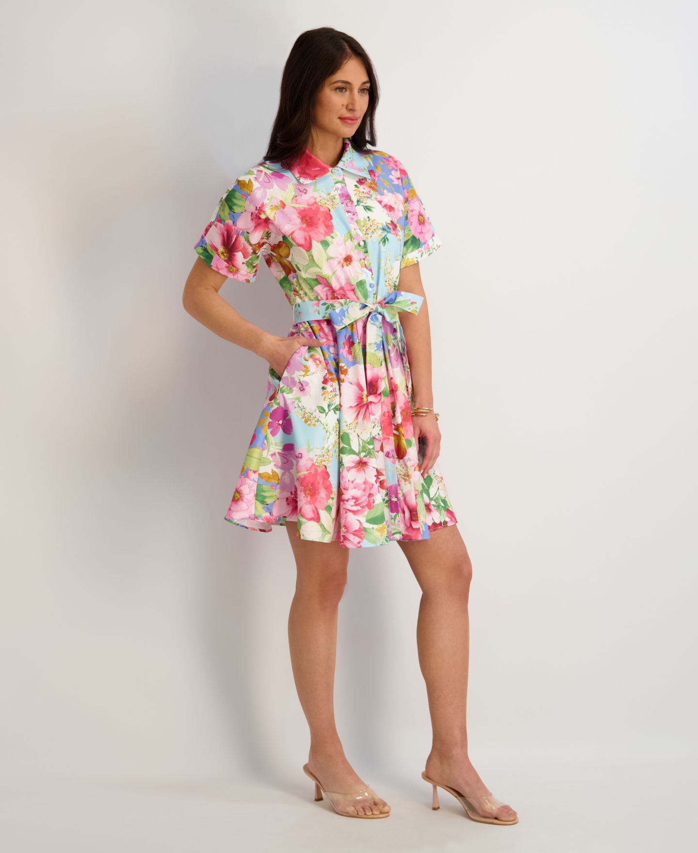 Женское платье Kensie Printed Short-Sleeve Shirtdress, цвет: Белый — фото 2