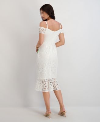 Women's Embroidered Lace Sweetheart Neck Midi Dress