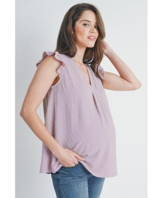 Women's Swiss Dot Flutter Cap Sleeve V-Neck Maternity Top