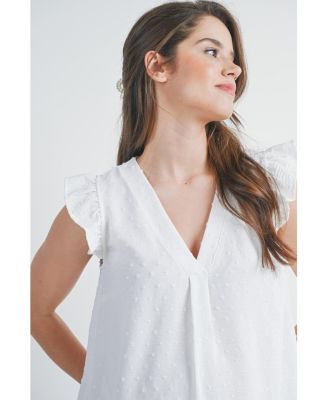 Women's Swiss Dot Flutter Cap Sleeve V-Neck Maternity Top