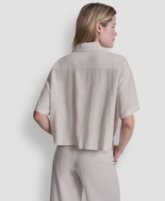 Petite Oversized Cropped Collared Shirt