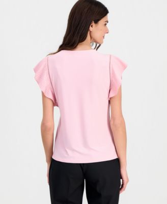 Women's Round-Neck Ruffled-Sleeve Top