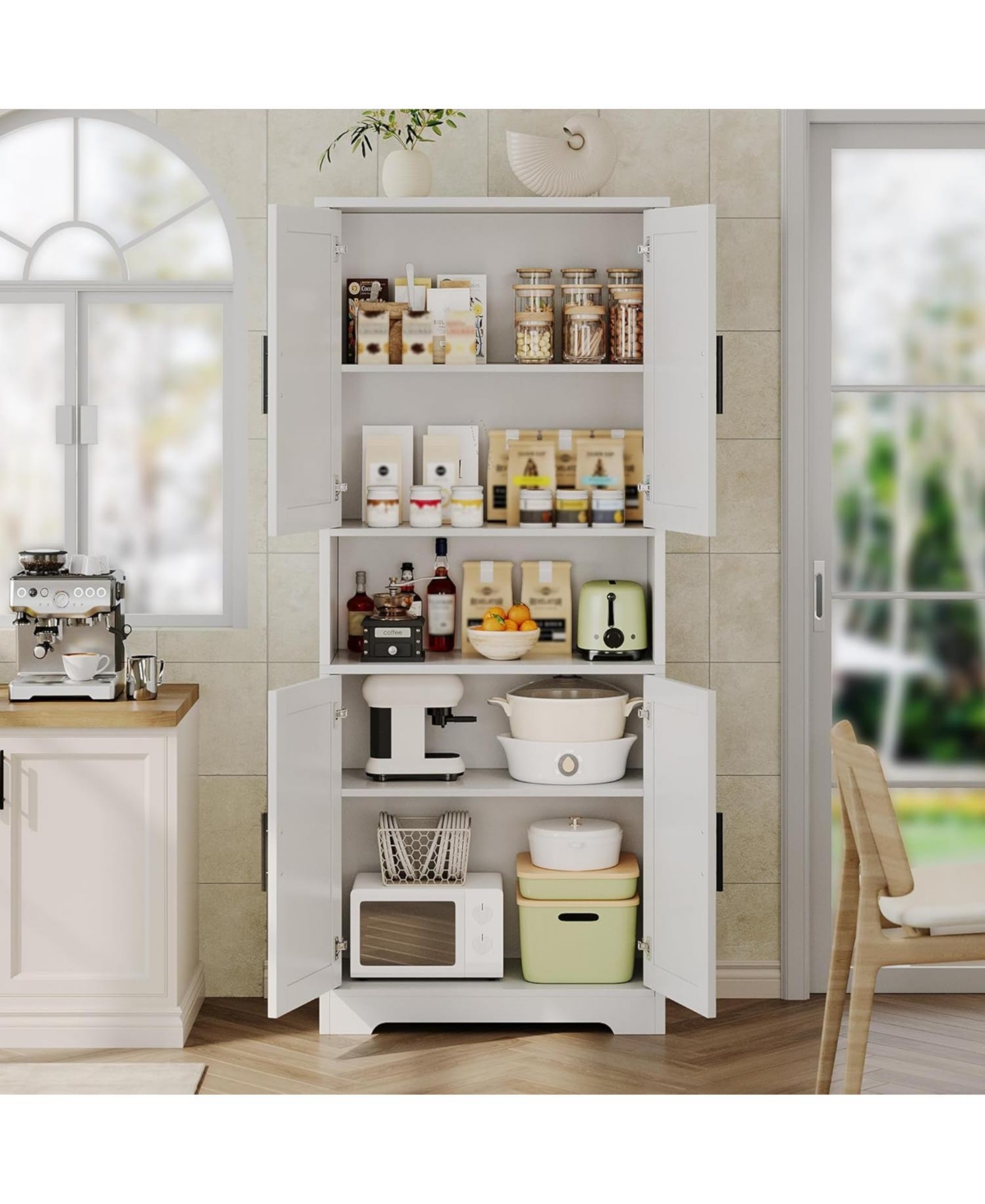 gaomon Pantry Cabinet,70" Tall Kitchen Pantry Cabinet with Doors and Adjustable Shelves, Freestanding Cupboard, Tall Storage Cabinet for Bathroom