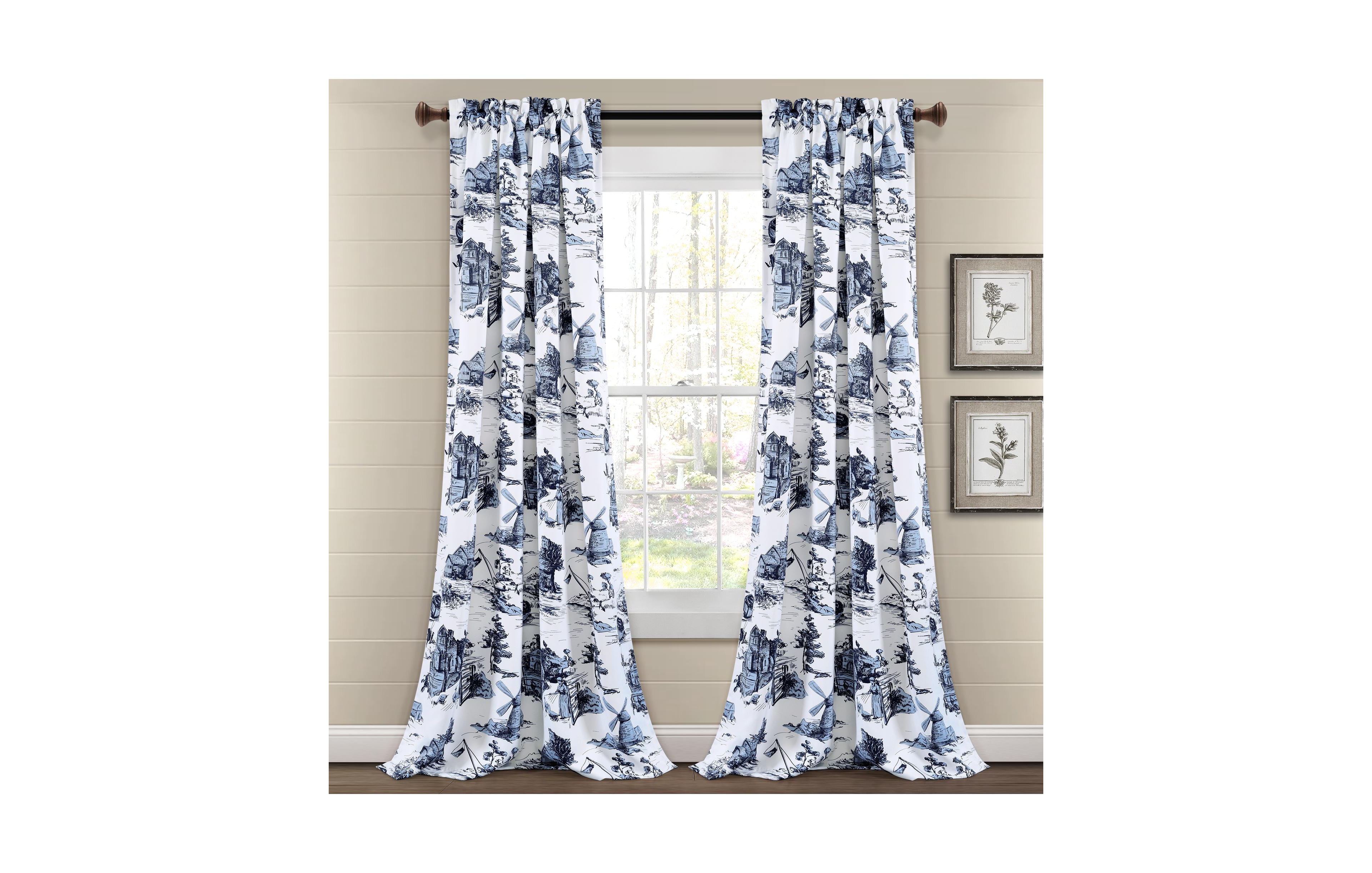 Lush Decor French Country Toile Light Filtering Window Curtain Panels Pair 52"W x 95" +2"