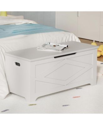 39.4" Wooden Storage Chest, Storage Bench with Safety Hinges for Entryway & Living Room