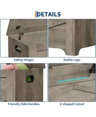 39.4" Wooden Storage Chest, Storage Bench with Safety Hinges for Entryway & Living Room