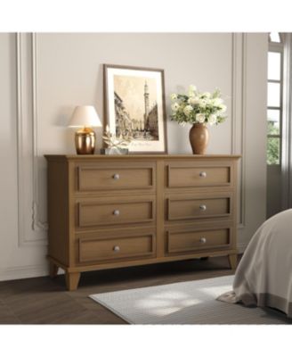 6-Drawer Dresser, Wooden Storage Chest with Metal Handles, Large Wide Dresser TV Stand