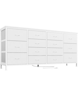 63" W Dresser Tv Stand for 65 70 75 Inch Tv, 14 Drawer for Bedroom with Power Outlets, Large Long Fabric Dresser Entertainment