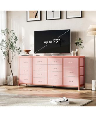 63" W Dresser Tv Stand for 65 70 75 Inch Tv, 14 Drawer for Bedroom with Power Outlets, Large Long Fabric Dresser Entertainment
