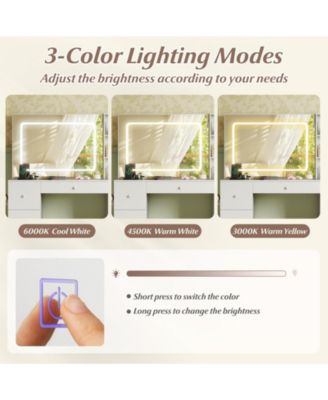 Vanity Desk and Stool Set with Lighted Mirror, Makeup Dressing Table