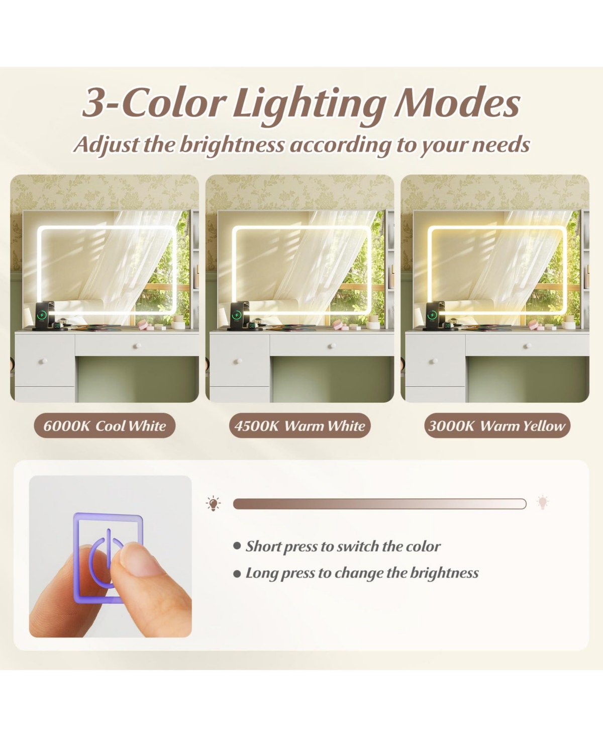 Volenca Vanity Desk and Stool Set with Lighted Mirror, Makeup Dressing Table