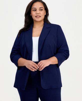 Plus Size Scrunch-Sleeve Open-Front Blazer