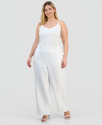 Plus Size Mid-Rise Pull-On Style Wide-Leg Pants