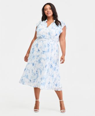 Plus Size Tie-Neck Flutter-Sleeve Midi Dress