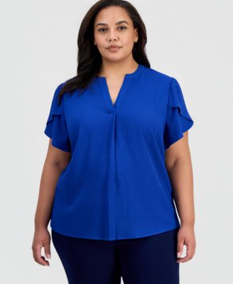 Women's Notched-Neck Tulip-Sleeve Top