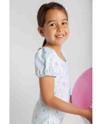 Little Girls Floral Print Swimsuit with Puff Sleeves