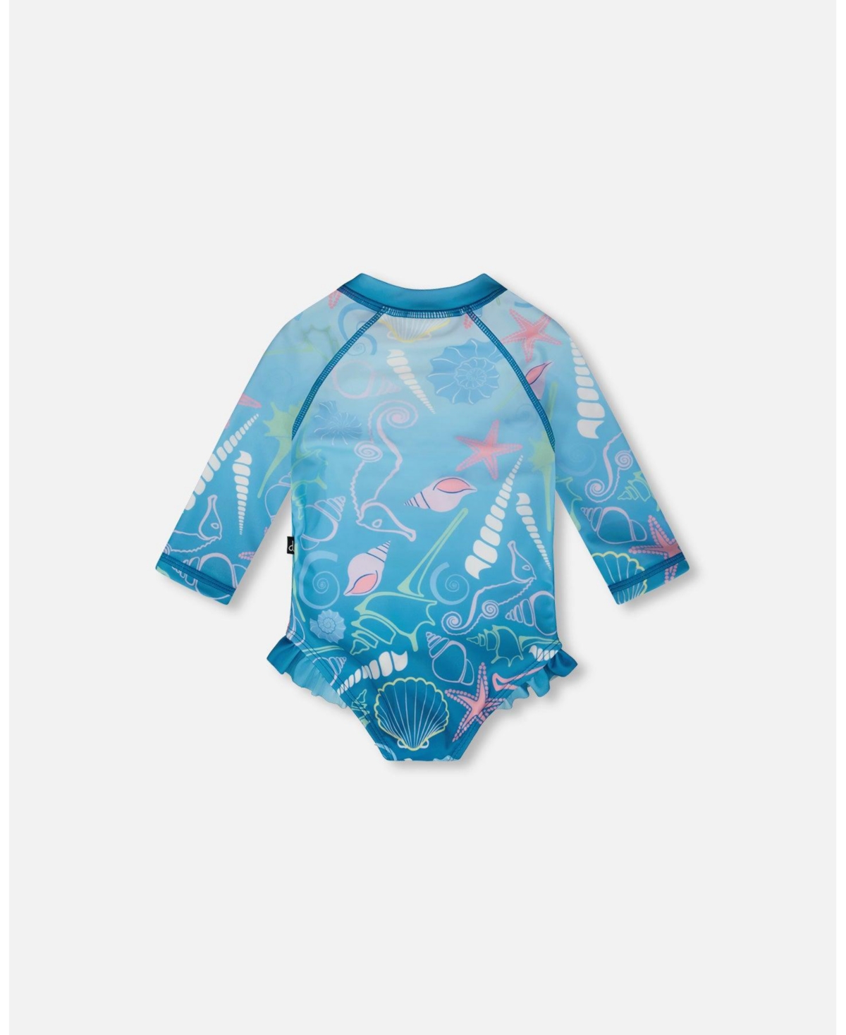Deux par Deux Baby Girls One-Piece Long Sleeve Rashguard Blue Shell Print