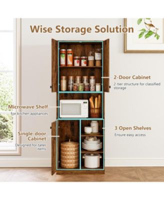 Kitchen Storage Cabinet with Microwave Stand and Shelving