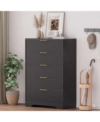 Dresser for Bedroom with 5 Drawers, Wave Fluted Modern Chest of Drawers, Tall Wood Storage Organizer for Nursery, Hallway, Living Room, Closet