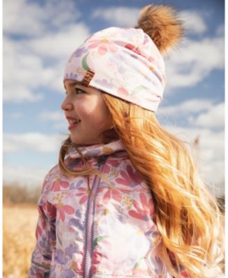 Baby Girls Stretch Jersey Hat Flower Print with Pompom
