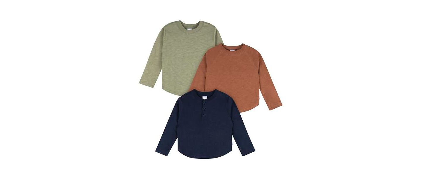 Рубашки Gerber 3-Pack Long Sleeve Shirts для мальчиков-малышей, цвет: Коричневый — фото 8