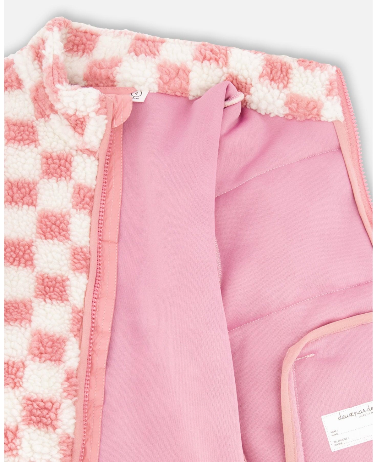 Deux par Girls Sherpa Jacket Pink Checkerboard