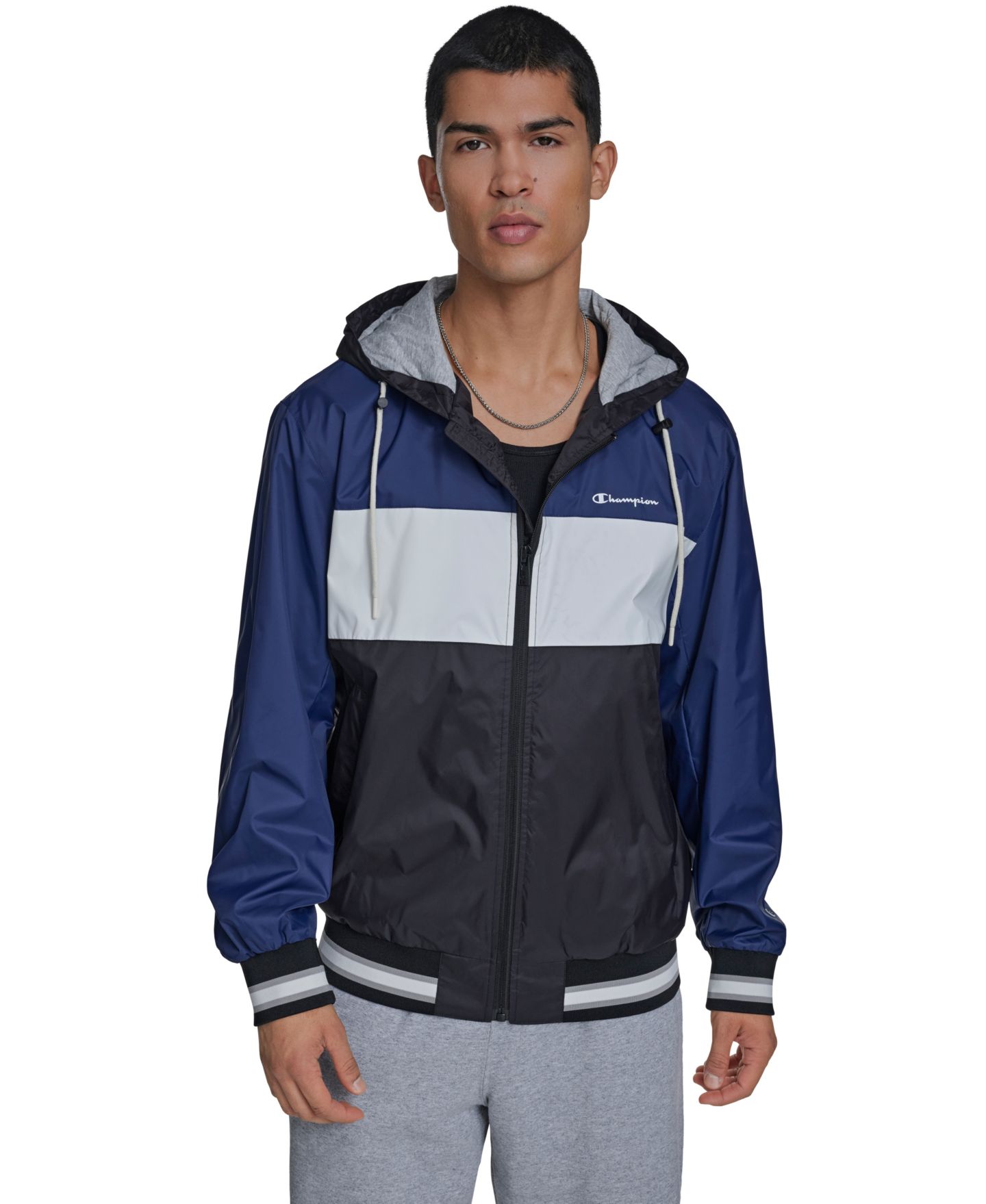 Мужская куртка Champion Retro Hooded Rain, цвет: Чёрный / Белый — фото 1