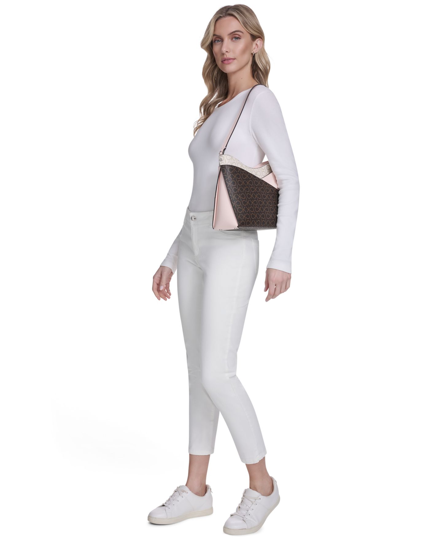 Женская сумка Calvin Klein Nova Chain Mixed Signature Top Zipper Shoulder, цвет: Хаки / Розовый — фото 6