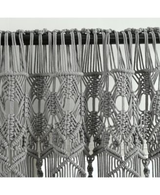 Boho Macrame Textured Cotton Window Curtain Panel Single 40"W x 63"L Gray - Macrame Curtains For Windows, Room Divider, Boho Wall Decor