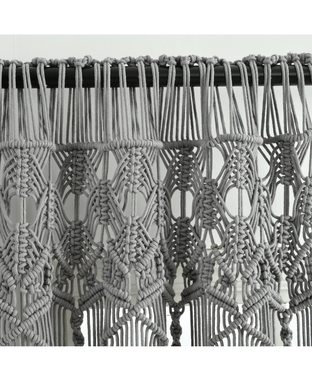 Lush Decor Boho Macrame Textured Cotton Window Curtain Panel Single 40"W x 63"L Gray