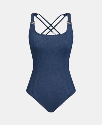 Women's Square Neck O-Ring Crisscross One-Piece Swimsuit